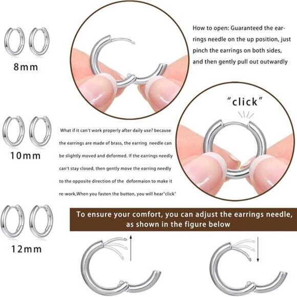 Silver Hoop & Stud Earring Set – 8 -Pair Classic Jewelry Collection Minimalist - Picture 7 of 7